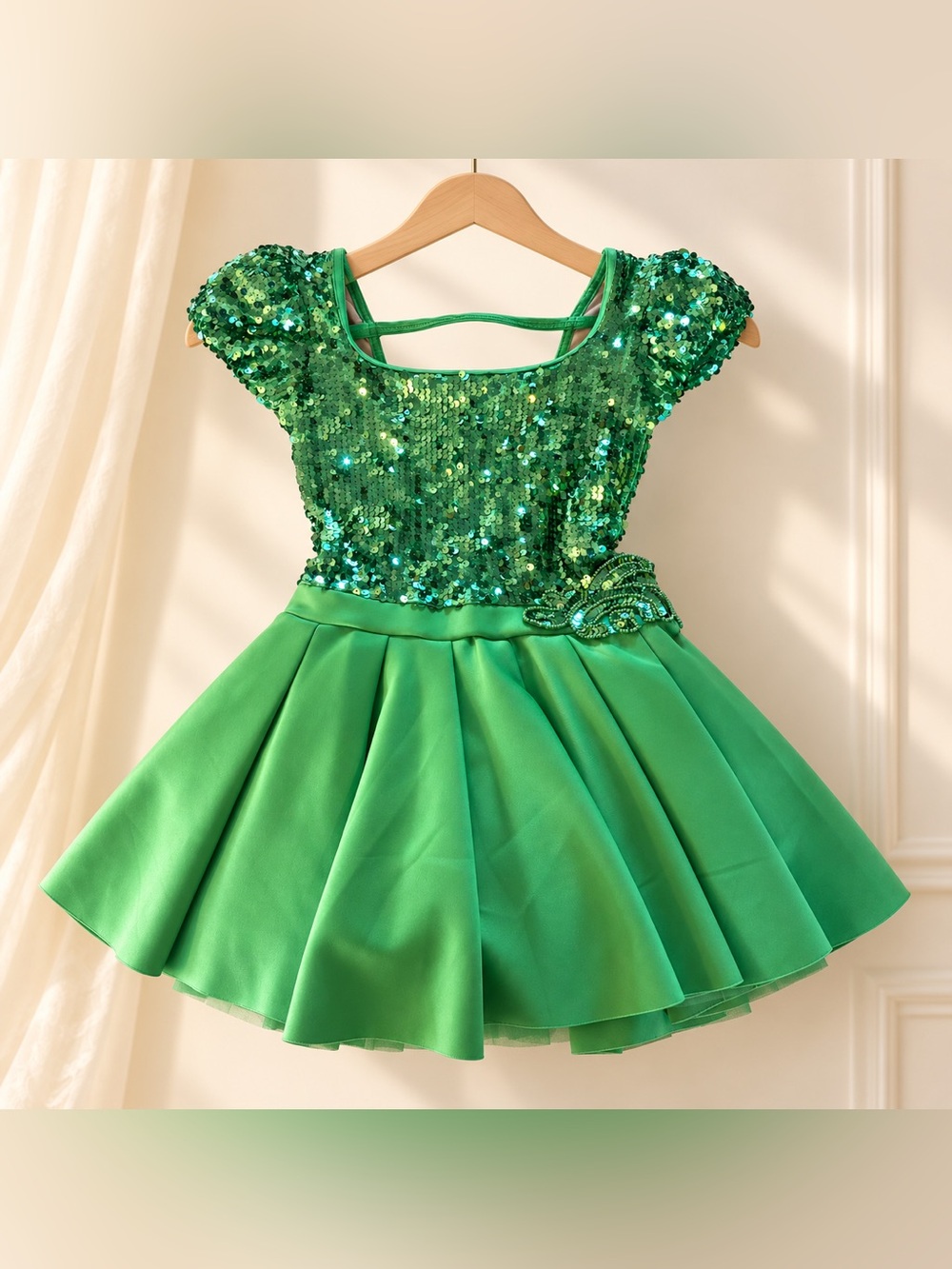 Weissman Green Sequin Dance Costume Girls LC Pleated Skirt